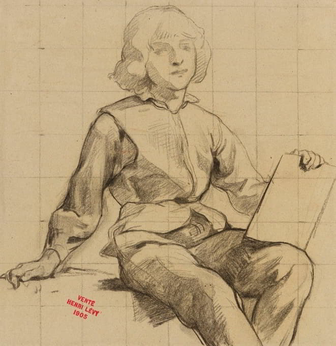 Henri Leopold Lévy - Etude de jeune homme assis tenant une tablette
