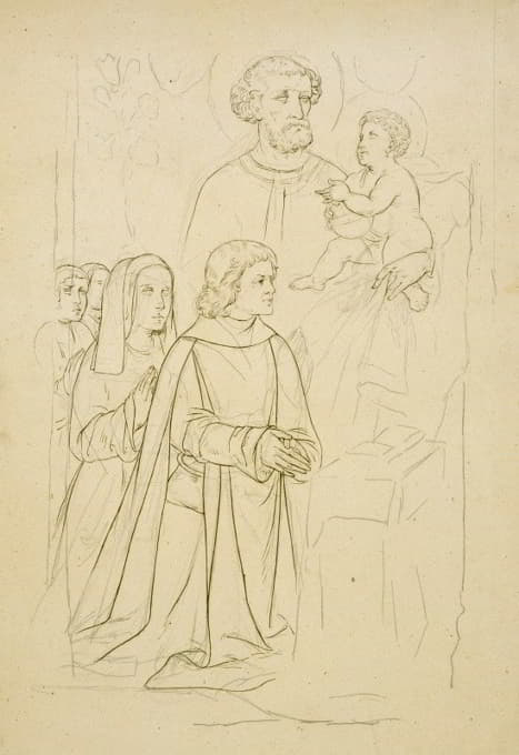 圣约瑟夫和孩子耶稣在一个祈祷的家庭里