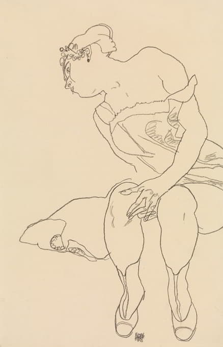 Egon Schiele - Seated Woman in Corset and Boots