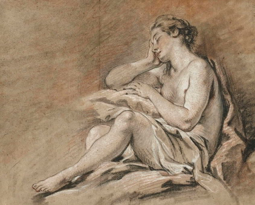 François Boucher - Etude de jeune femme endormie