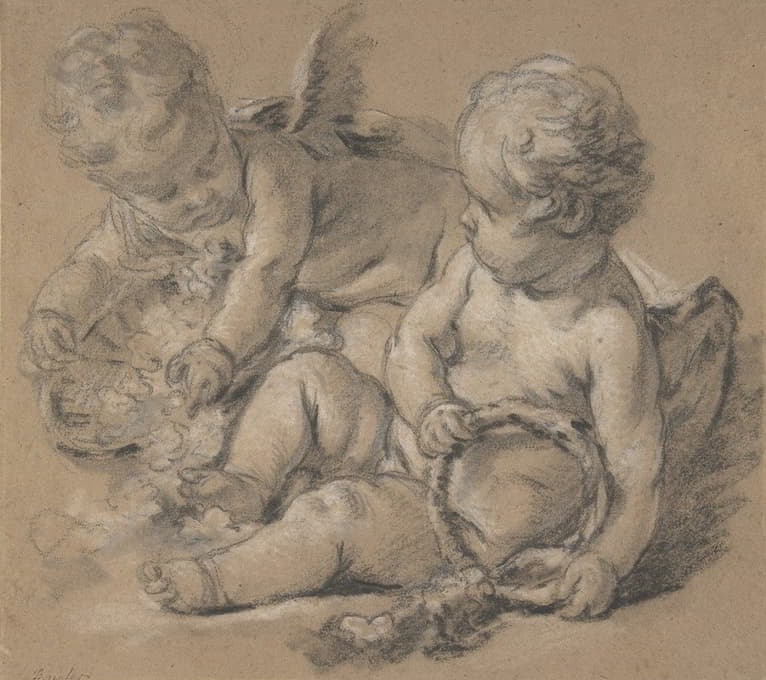 François Boucher - Winged Putti with Flowers