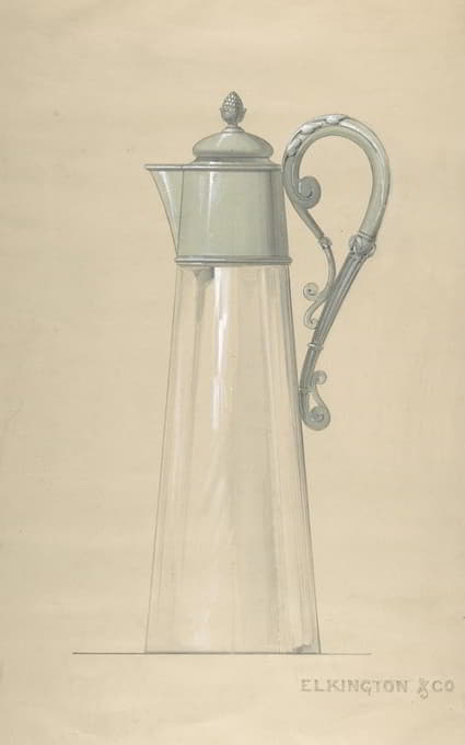 George Richards Elkington - Design for Glass and Silver Water Pitcher, with a Cover