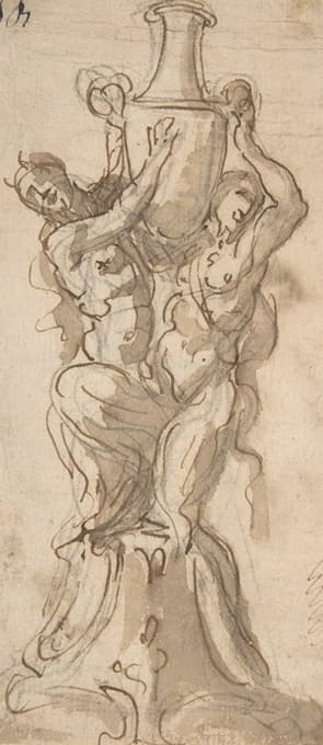 Giovanni Battista Foggini - Design for a Statue consisting of a Satyr and Satyress Lifting a Vase