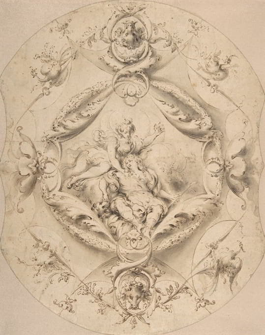 Jacob Denys - Ornamental Design with Diana and Endymion in a Central Cartouche
