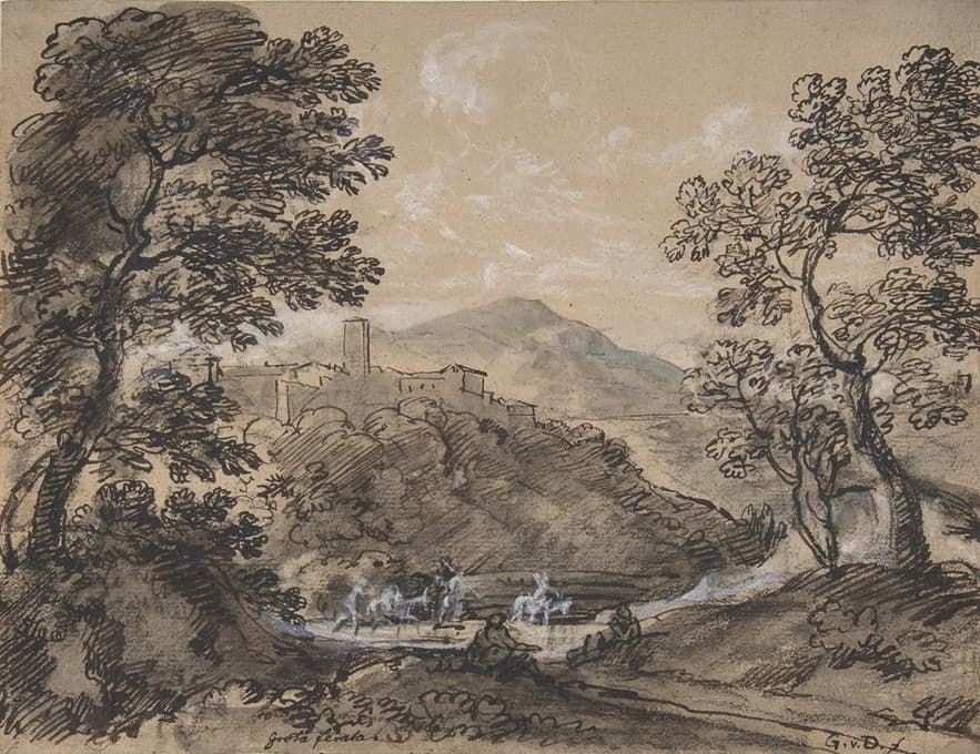 Johann Georg von Dillis - Hilly Landscape with Travellers