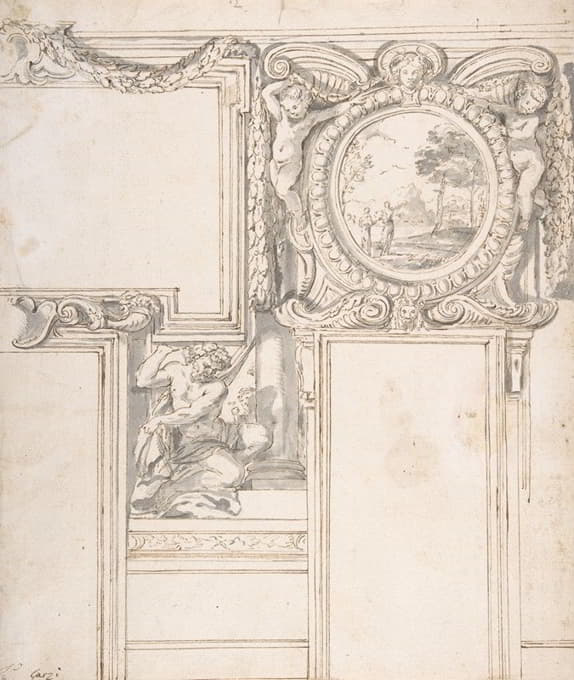 Luigi Garzi - Design Wall Elevation with Stucco and Painted Decorations