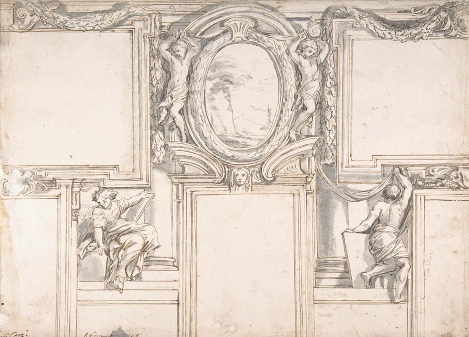 Luigi Garzi - Design Wall Elevation with Stucco and Painted Decorations