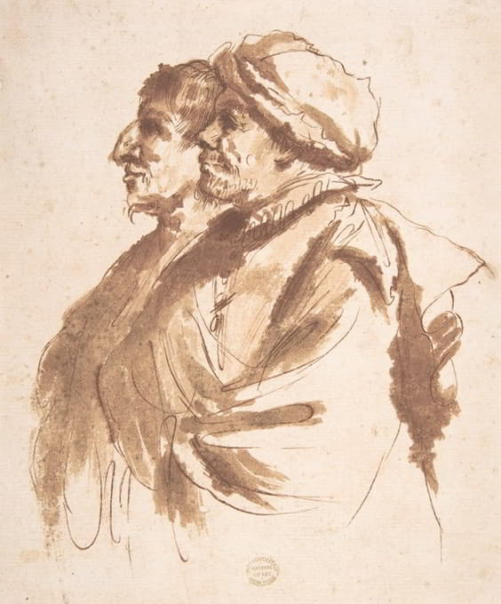 After Guercino - Two Men, Depicted Half-Length, in Profile