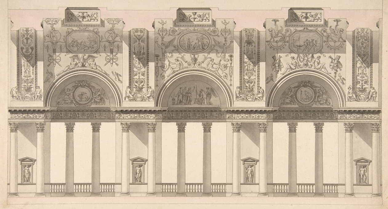 Charles Pierre Joseph Normand - Section of a ‘Galerie dans le palais d’un souverain’