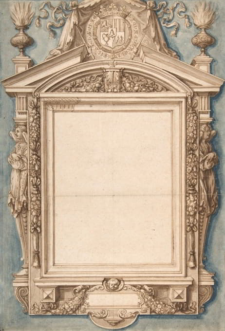 Etienne Martellange - Design for the Frame of a Funerary Plaque with the Coat of Arms of Roger II de Saint Lary, Duc de Bellegarde