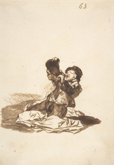 Francisco de Goya - A man on the ground drinking from a wine skin
