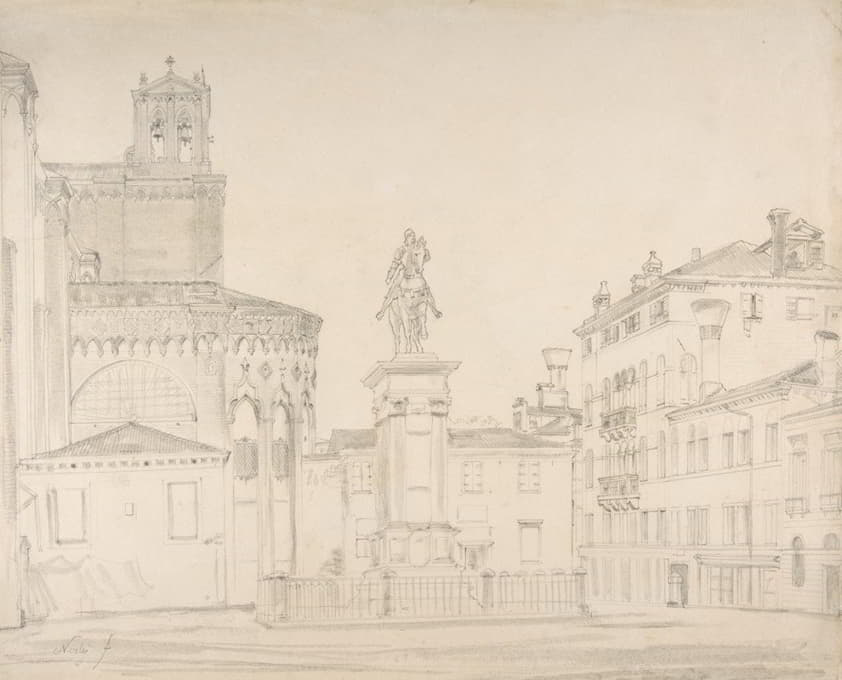威尼斯圣·乔瓦尼·保罗教堂南侧的视图，以及维罗基奥的巴托洛梅奥·科洛尼雕像