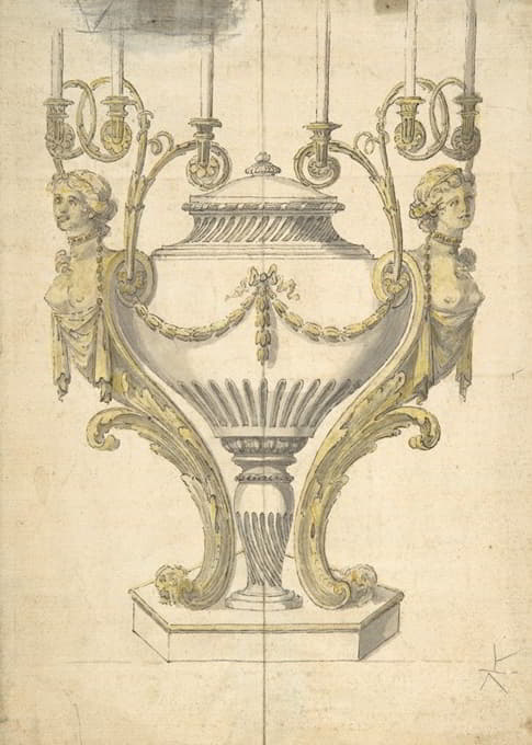 烛台，呈瓮状，由烛台和蜡烛枝扣住