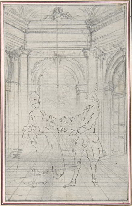 Hubert-François Gravelot - Design for a Scene in de Laujon’s ‘L’Amoureux de quinze ans, ou la Double-Fête…’