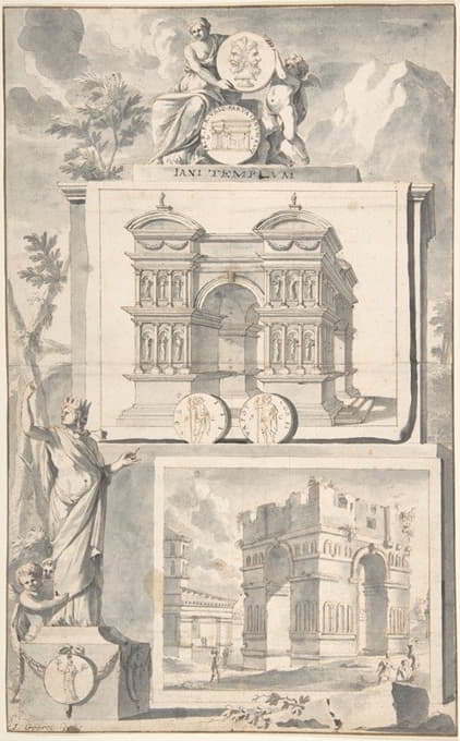 Jan Goeree - A Reconstruction of the Temple of Janus (above) and a View of the Ruins (below)