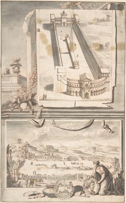 Jan Goeree - Reconstruction of the Circus of Caracalla (above) and a View of the Ruins (below)