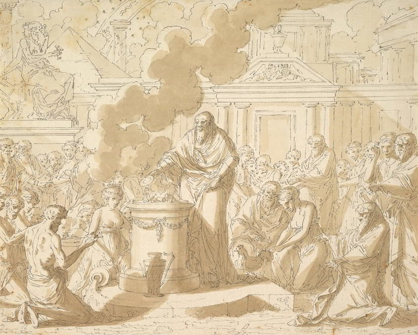 Louis-Felix de La Rue - Classical Scene with Figures Gathered around a Sacrificial Altar