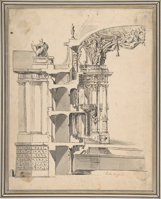 Philippe de La Guêpière - Design for the Proscenium Arch of an Opera house and the Section Adjacent to the Stage