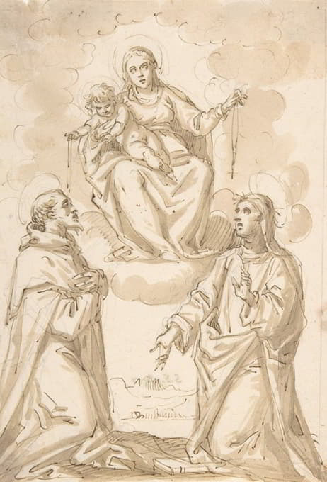 Pietro Mera - The Virgin and Child with Chaplets Appearing to Saint Dominic and Saint Catherine of Siena