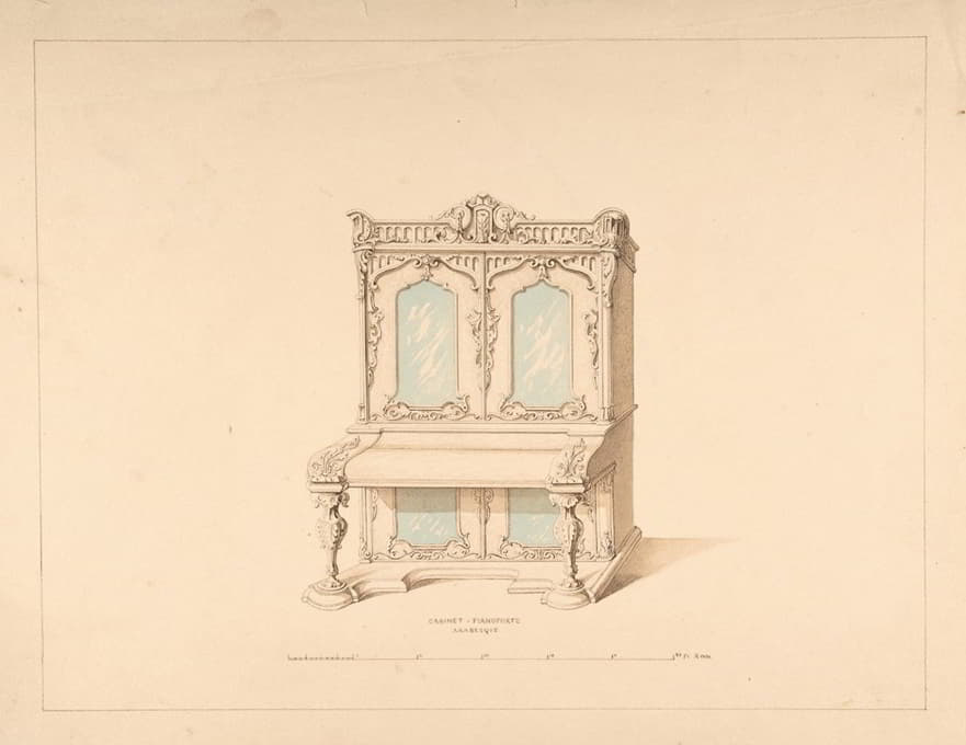 Robert William Hume - Design for Cabinet Pianoforte, Arabesque Style