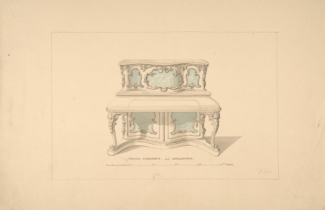 Robert William Hume - Design for Piccolo Pianoforte, Louis Quatorze Style