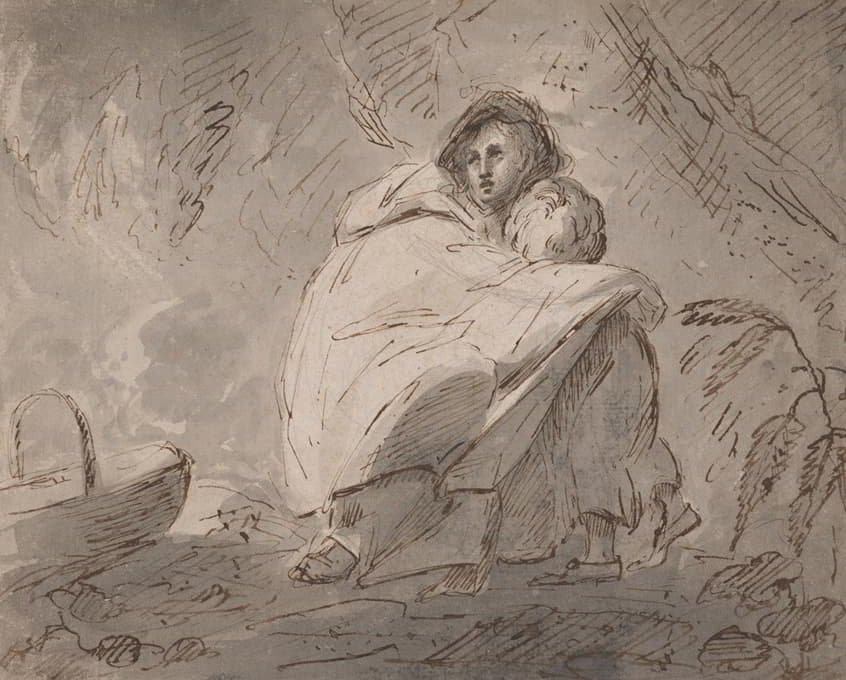 William Hamilton - Woman Sheltering a Child in a Landscape