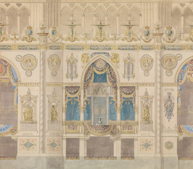兰斯大教堂立面图，带有路易十八加冕礼的皇家包厢