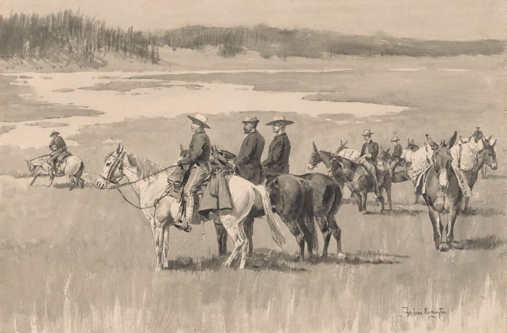 Frederic Remington - On the Head-Waters–Burgess Finding a Ford