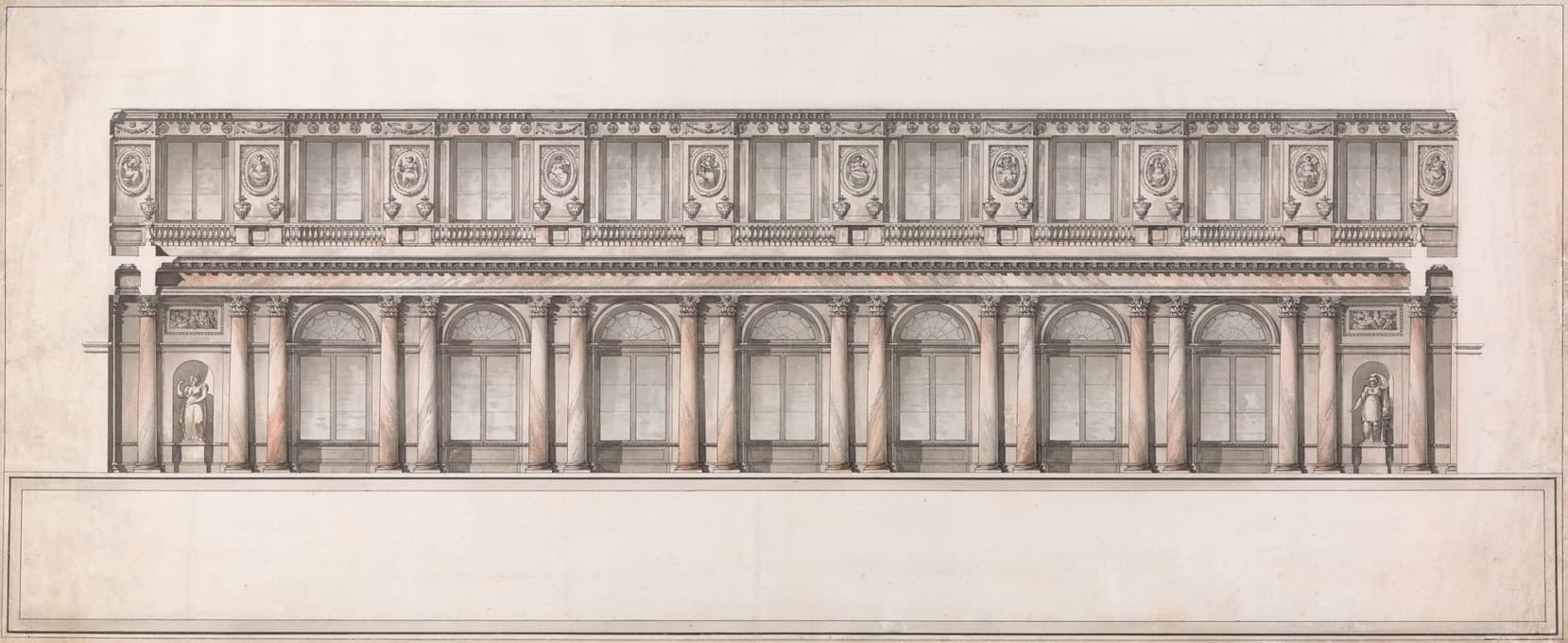 Giacomo Quarenghi - Longitudinal Section of Great Throne Room (Saint George’s Hall), Winter Palace, Saint Petersburg