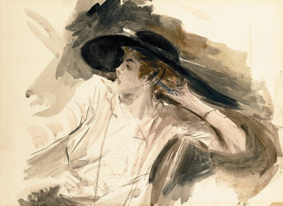 Giovanni Boldini - Young woman wearing a large  hat