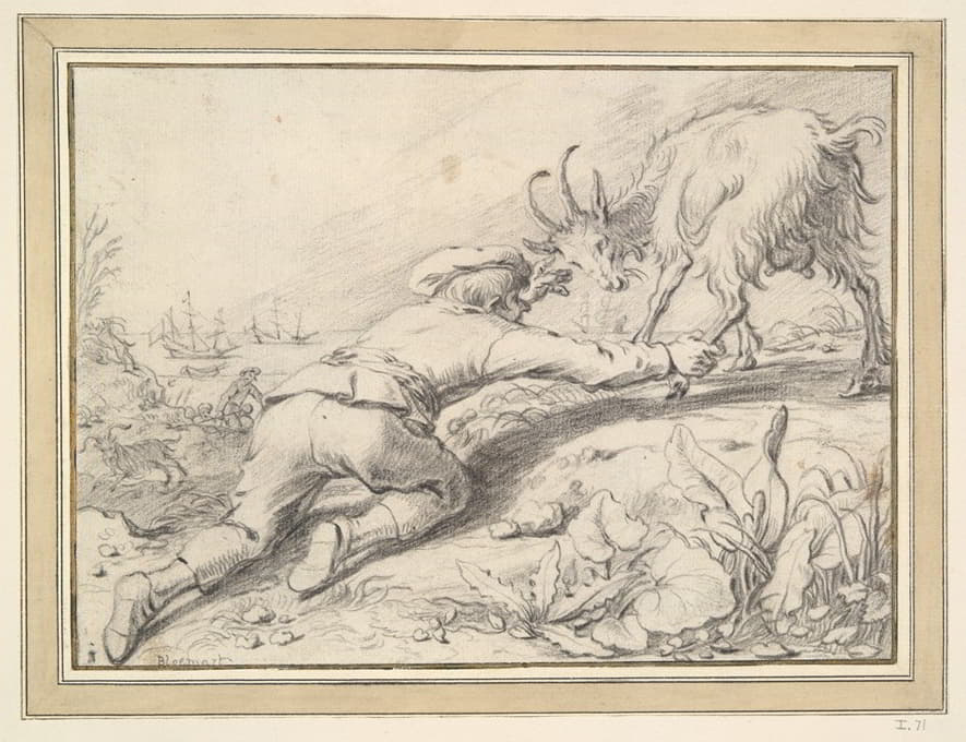 一个男孩正在抓一只山羊