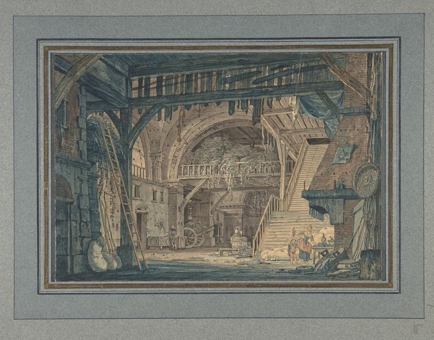 Johann Heinrich Ramberg - Stage Set Design of an Ancient Roman Ruin being Converted into a Barn