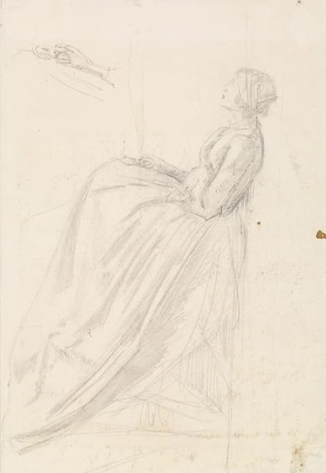 Sir John Everett Millais - Female – Sketch of a Seated Woman Holding Lamp