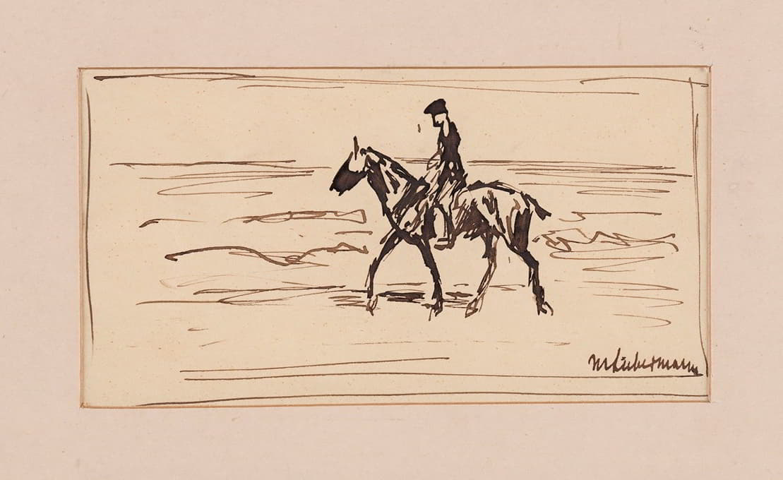Max Liebermann - Federzeichnung; Reiter am Strand