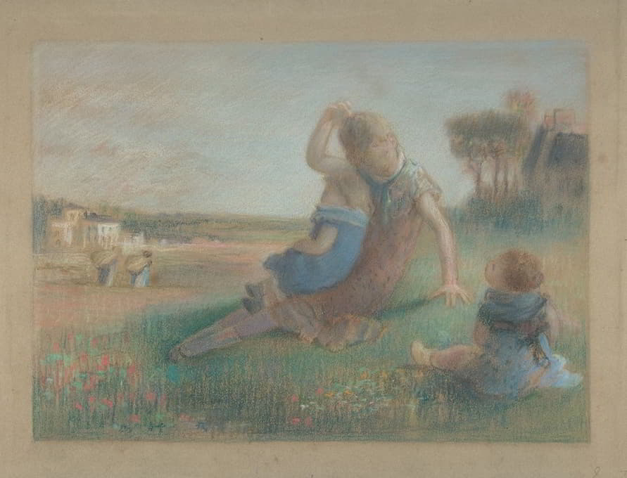 Charles-Emmanuel Serret - Three Children in a Landscape