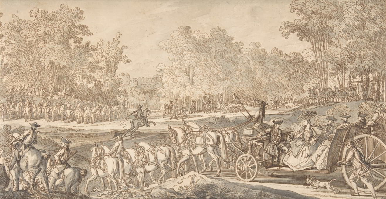 Johann Elias Ridinger - The Arrival of the Princely Carriage at the Starting Point of the Hunt