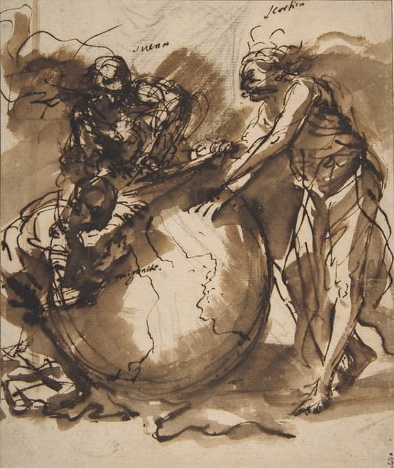 Salvator Rosa - Three Figures around a globe