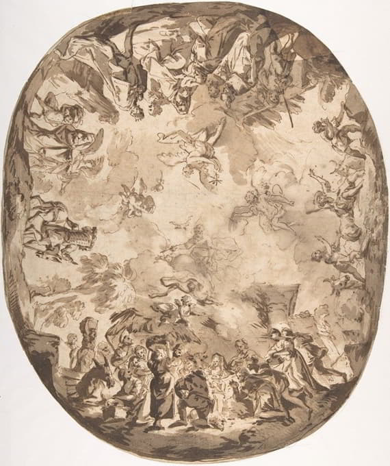 Bartolommeo Tarsia - Design for an Oval Ceiling with Four New Testament Scenes