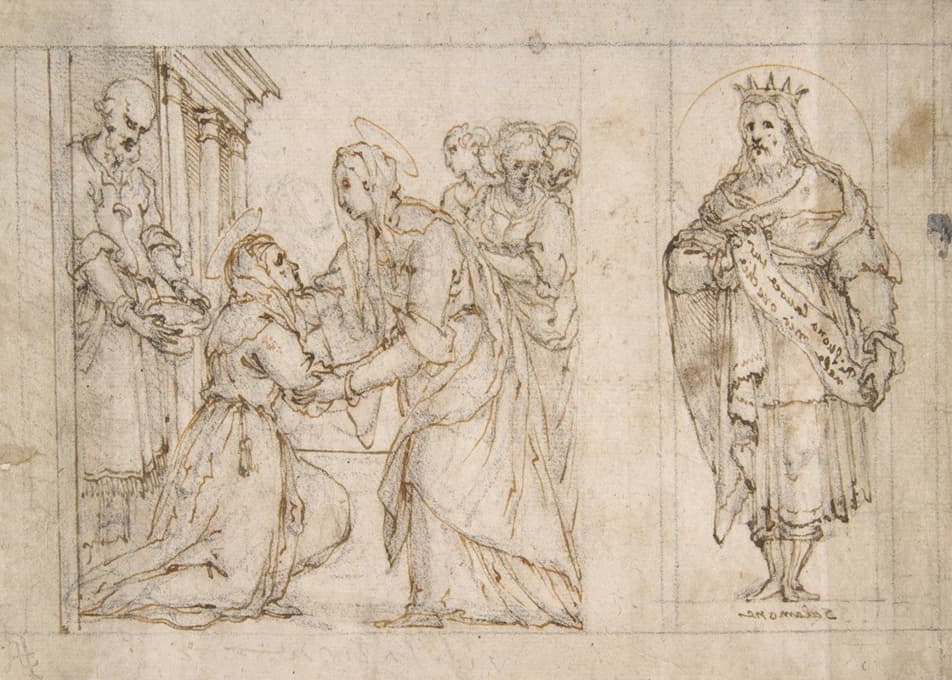 圣母玛利亚对圣伊丽莎白的访问；左边壁龛中的所罗门国王。