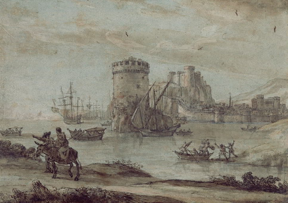 Claude Lorrain - Figures in a Landscape before a Harbor