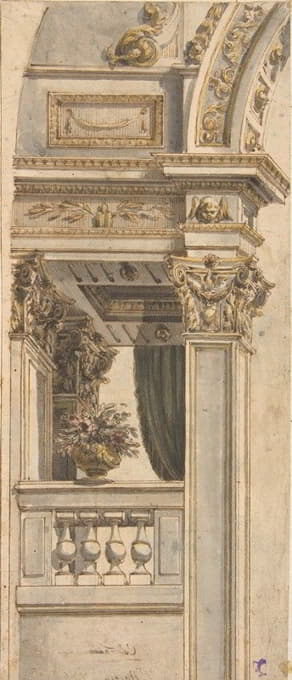 Faustino Trebbi - Design for Part of a Wall Elevation with a Balcony flanking an Arch
