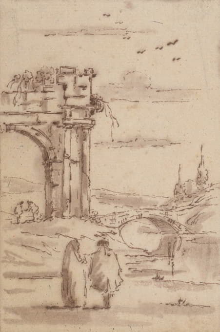 Francesco Guardi - Two Figures in a Landscape with Ruins