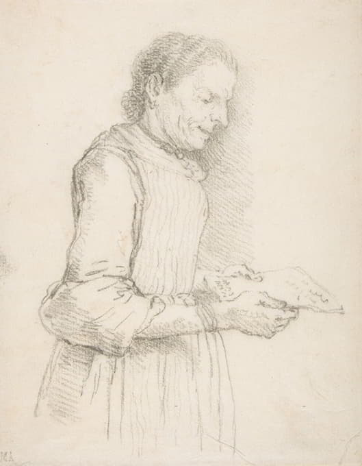 Francesco Zuccarelli - Woman in Half-Length, Profile View Facing Left and Reading a Piece of Paper Signed ‘Catarina’