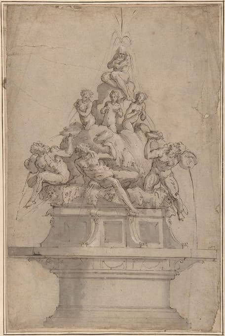 Giorgio Vasari - Design for a Fountain with Rivergods and Nymphs