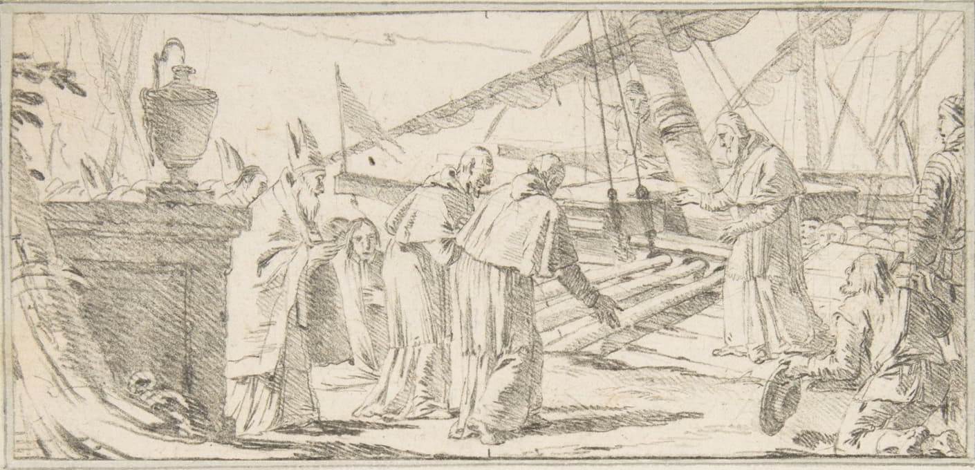主教和僧侣在船上受到一位尊敬的显贵的接见
