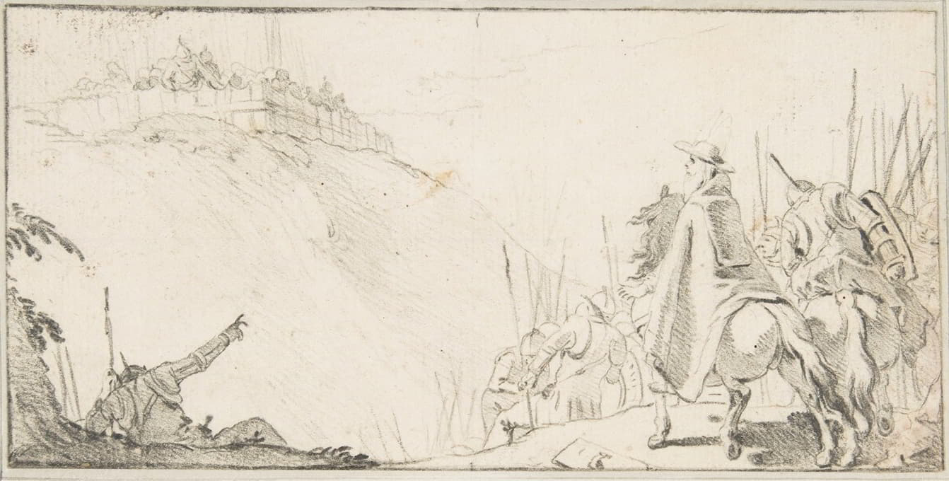 Giovanni Battista Tiepolo - Cardinal with Troops Facing a Fortification on a Hilltop