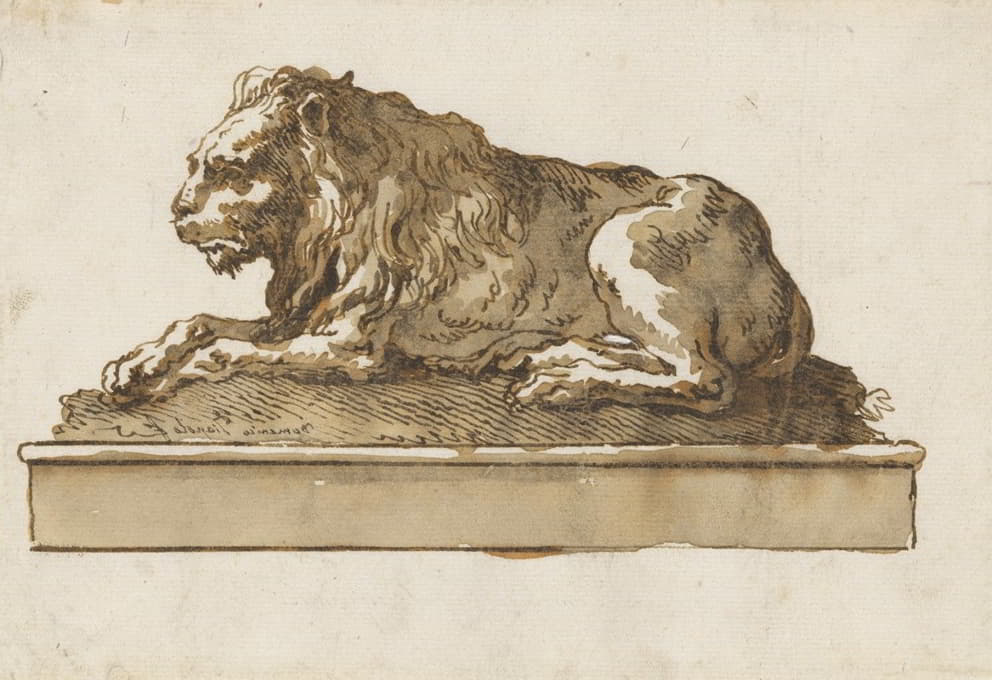 Giovanni Domenico Tiepolo - A Lion, Lying Toward the Right (on a Base)