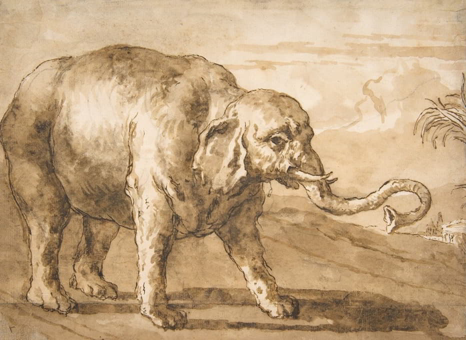 Giovanni Domenico Tiepolo - Elephant in a Landscape