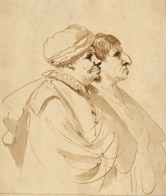 Guercino - Caricature of Two Men Seen in Profile