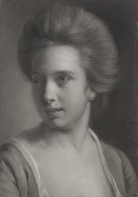 一个女人的肖像，她的头转向右边，戴着耳环